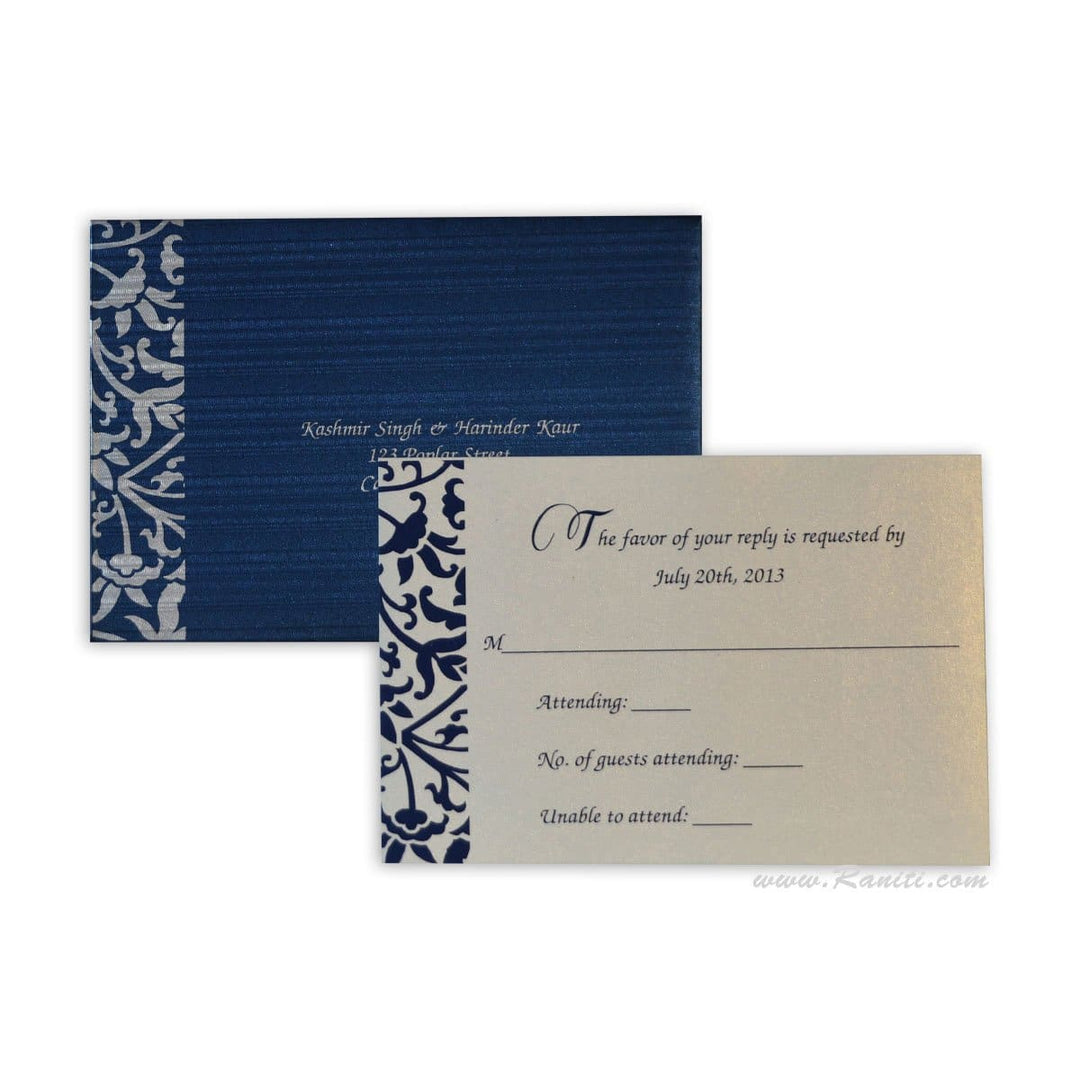 RSVP Custom Reply Card with Envelope | RSVP Card | Wedding Invitation RSVP Card Blue and Pearl RT-63 freeshipping - Raniti LLC - Custom Invitations & Stationery