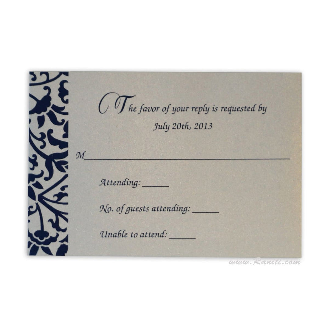 RSVP Custom Reply Card with Envelope | RSVP Card | Wedding Invitation RSVP Card Blue and Pearl RT-63 freeshipping - Raniti LLC - Custom Invitations & Stationery