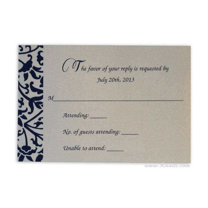 RSVP Custom Reply Card with Envelope | RSVP Card | Wedding Invitation RSVP Card Blue and Pearl RT-63 freeshipping - Raniti LLC - Custom Invitations & Stationery