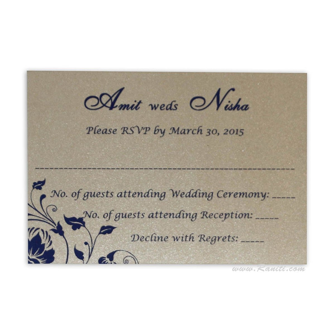 RSVP Custom Reply Card with Envelope | RSVP Card | Wedding Invitation RSVP Card Blue and Gold RT-44 freeshipping - Raniti LLC - Custom Invitations & Stationery