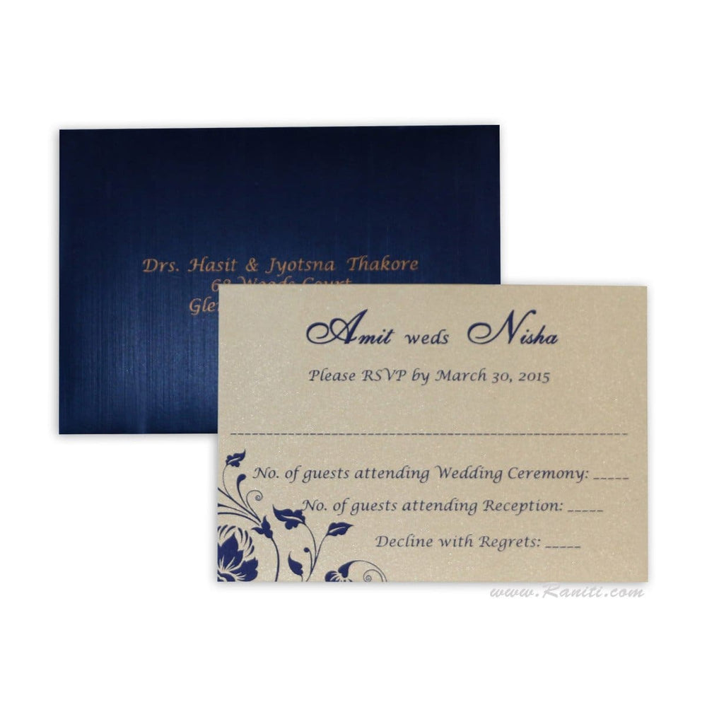 RSVP Custom Reply Card with Envelope | RSVP Card | Wedding Invitation RSVP Card Blue and Gold RT-44 freeshipping - Raniti LLC - Custom Invitations & Stationery