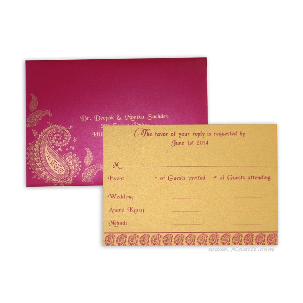 RSVP Custom Reply Card with Envelope | RSVP Card | Wedding Invitation RSVP Card Brown and Gold RT-72 freeshipping - Raniti LLC - Custom Invitations & Stationery