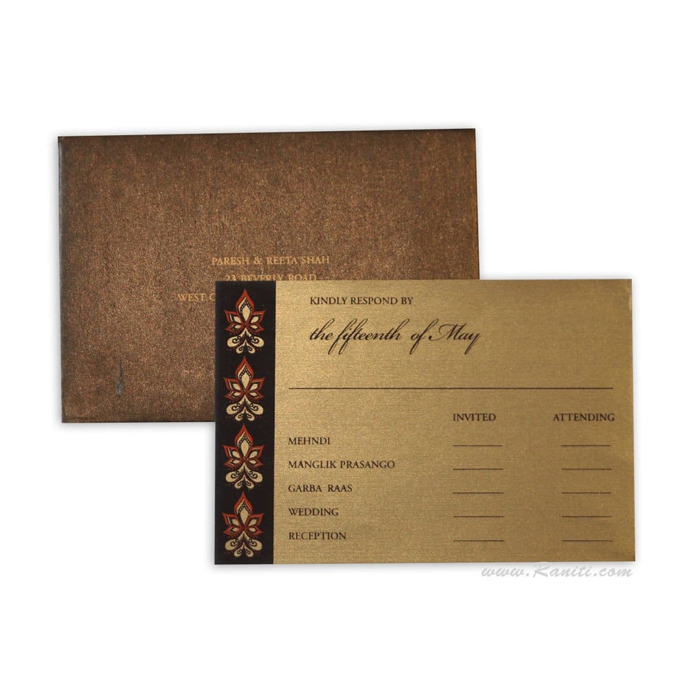 RSVP Custom Reply Card with Envelope | RSVP Card | Wedding Invitation RSVP Card Brown and Gold RT-26 freeshipping - Raniti LLC - Custom Invitations & Stationery