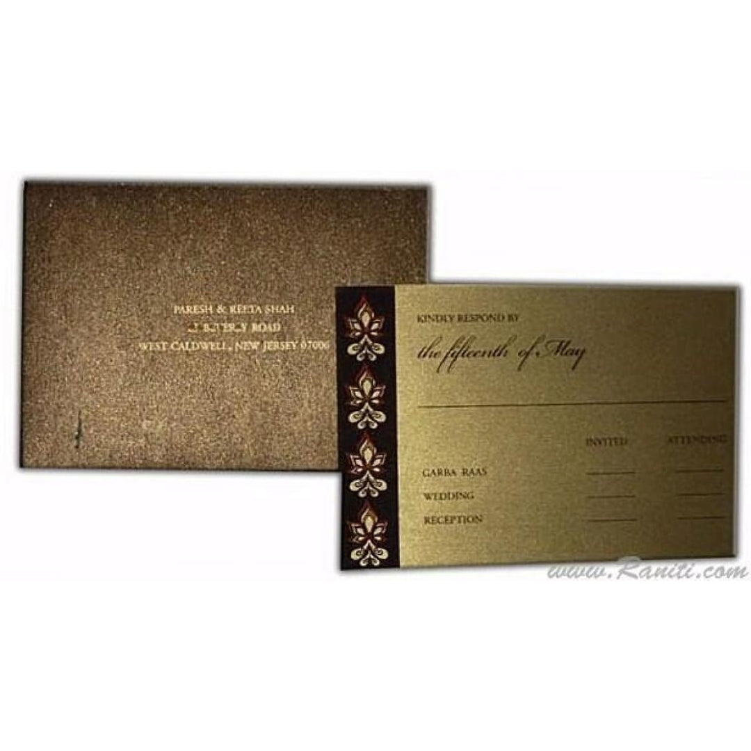 RSVP Custom Reply Card with Envelope | RSVP Card | Wedding Invitation RSVP Card Brown and Gold RT-26 freeshipping - Raniti LLC - Custom Invitations & Stationery