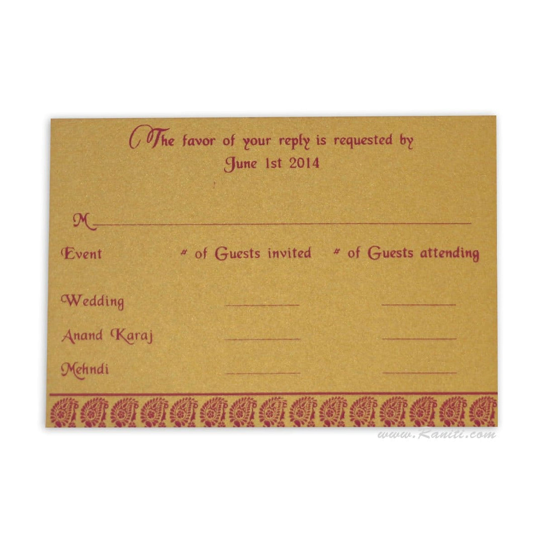 RSVP Custom Reply Card with Envelope | RSVP Card | Wedding Invitation RSVP Card Brown and Gold RT-72 freeshipping - Raniti LLC - Custom Invitations & Stationery