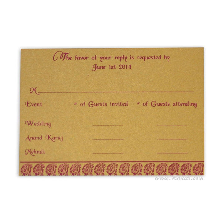 RSVP Custom Reply Card with Envelope | RSVP Card | Wedding Invitation RSVP Card Brown and Gold RT-72 freeshipping - Raniti LLC - Custom Invitations & Stationery