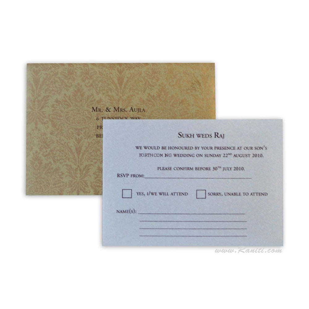 RSVP Custom Reply Card with Envelope | RSVP Card | Wedding Invitation RSVP Card Damask Print RT-11 freeshipping - Raniti LLC - Custom Invitations & Stationery