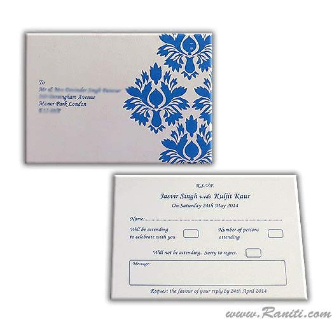 RSVP Custom Reply Card with Envelope | RSVP Card | Wedding Invitation RSVP Card Pearl and Blue RT-70 freeshipping - Raniti LLC - Custom Invitations & Stationery