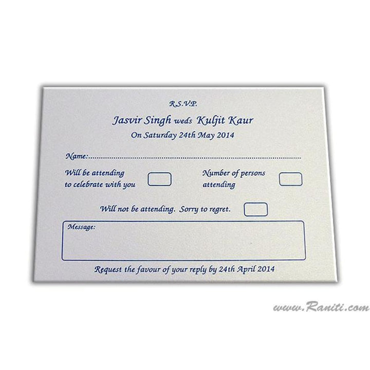 RSVP Custom Reply Card with Envelope | RSVP Card | Wedding Invitation RSVP Card Pearl and Blue RT-70 freeshipping - Raniti LLC - Custom Invitations & Stationery