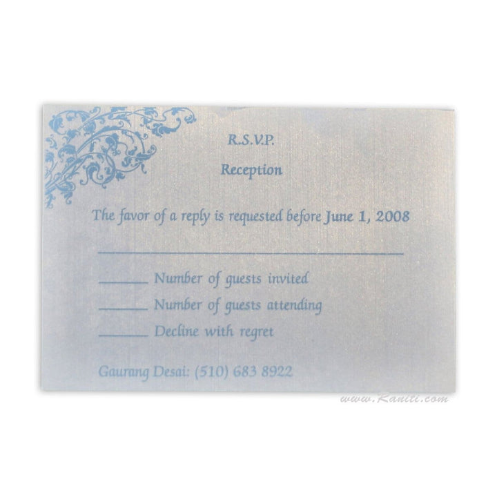 RSVP Custom Reply Card with Envelope | RSVP Card | Wedding Invitation RSVP Card Pearl and Ice Blue RT-13 freeshipping - Raniti LLC - Custom Invitations & Stationery