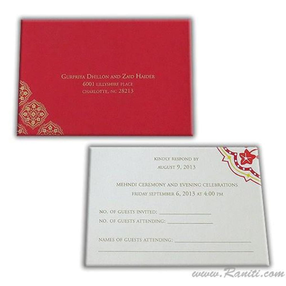 RSVP Custom Reply Card with Envelope | RSVP Card | Wedding Invitation RSVP Card Red and White RT-61 freeshipping - Raniti LLC - Custom Invitations & Stationery