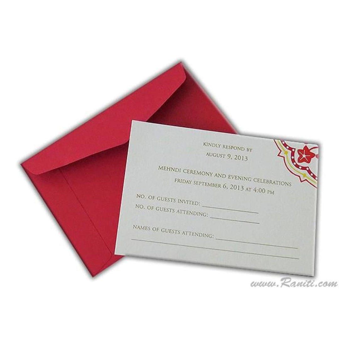 RSVP Custom Reply Card with Envelope | RSVP Card | Wedding Invitation RSVP Card Red and White RT-61 freeshipping - Raniti LLC - Custom Invitations & Stationery