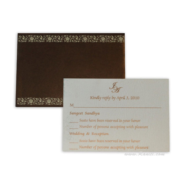 RSVP Custom Reply Card with Envelope | RSVP Card | Wedding Invitation RSVP Card White and Brown RT-38 freeshipping - Raniti LLC - Custom Invitations & Stationery