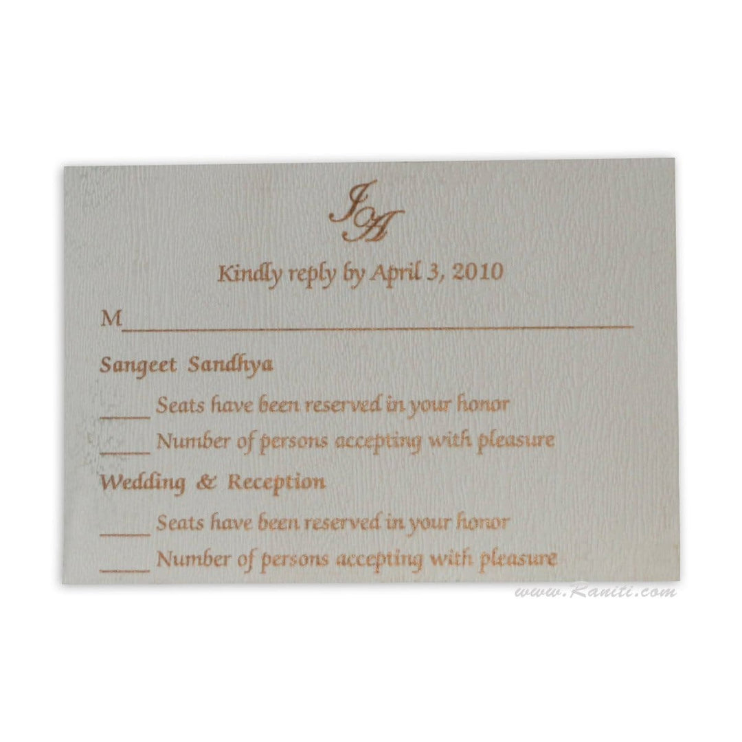 RSVP Custom Reply Card with Envelope | RSVP Card | Wedding Invitation RSVP Card White and Brown RT-38 freeshipping - Raniti LLC - Custom Invitations & Stationery