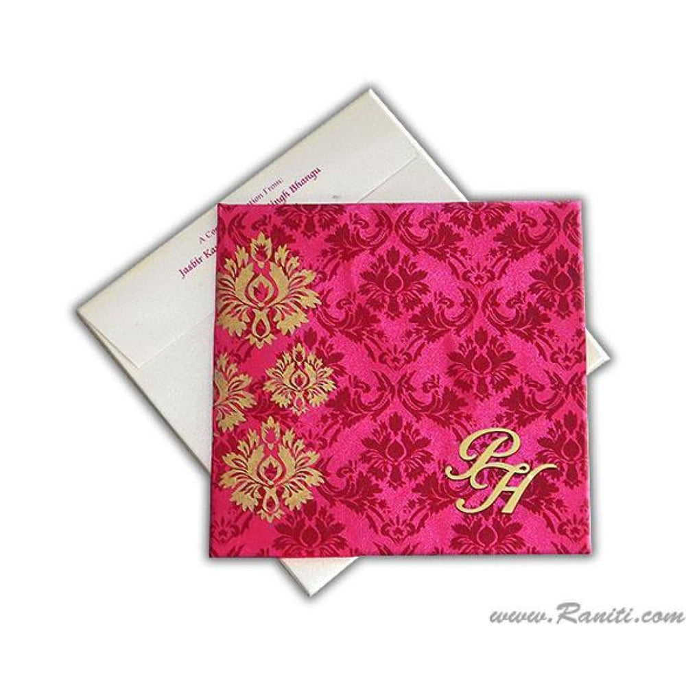 Satin Fabric Square Hard Cover Custom Invitation Card Damask Print and Laser Cut Initials AMHL-35 freeshipping - Raniti LLC - Custom Invitations & Stationery