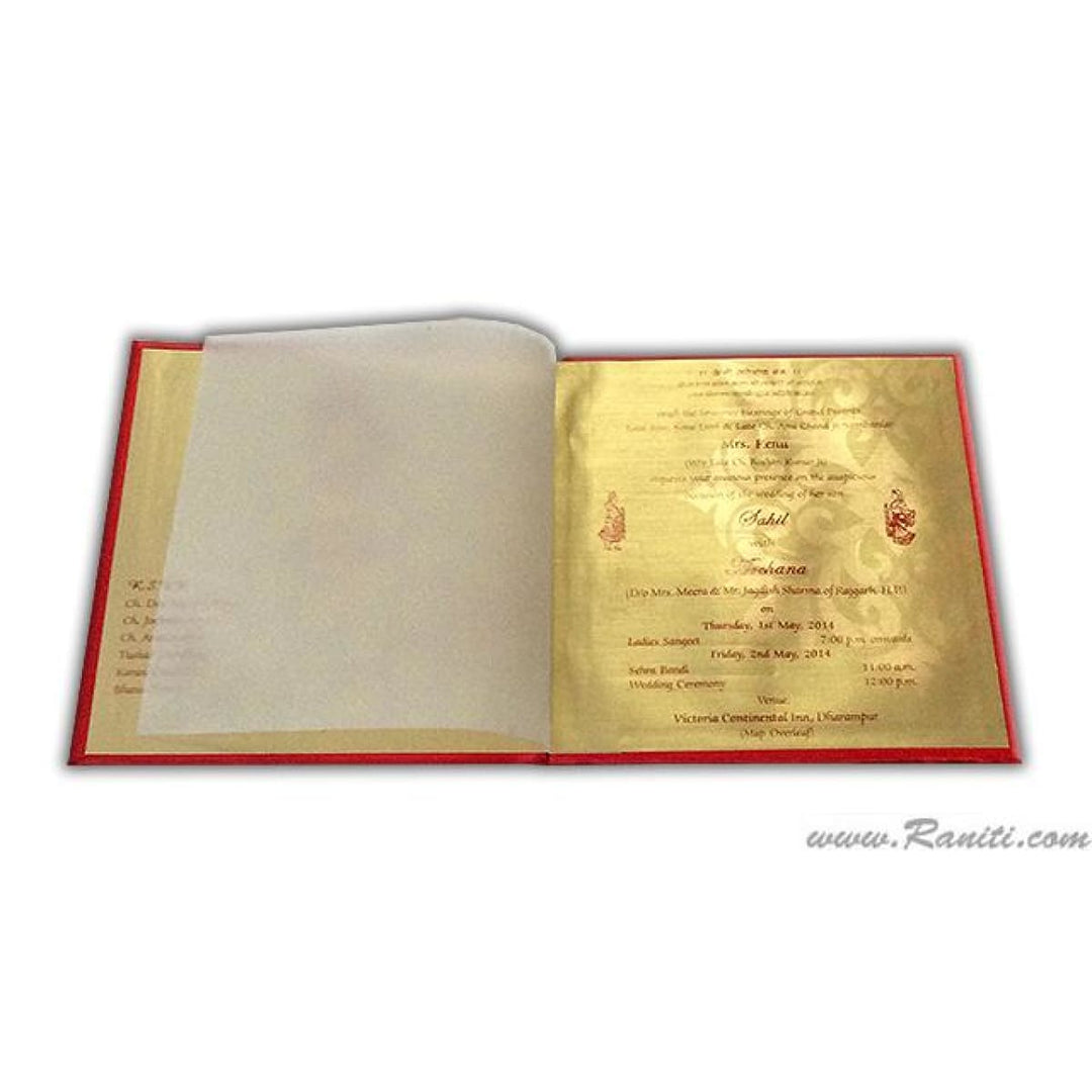 Satin Fabric Square Hard Cover Custom Traditional Invitation Card Damask Print and Laser Cut Initials Monogram AMHL-45 freeshipping - Raniti LLC - Custom Invitations & Stationery