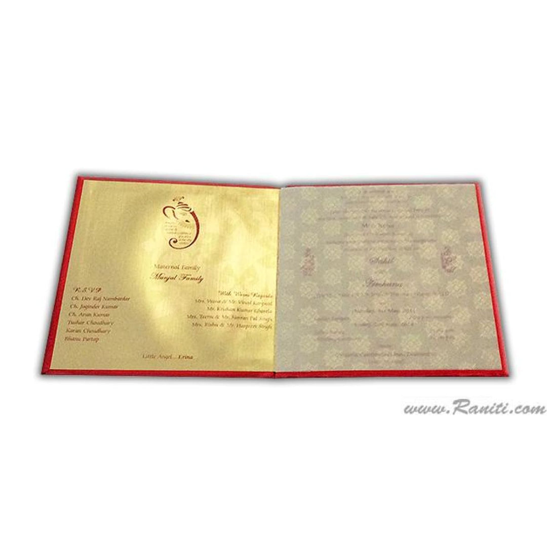 Satin Fabric Square Hard Cover Custom Traditional Invitation Card Damask Print and Laser Cut Initials Monogram AMHL-45 freeshipping - Raniti LLC - Custom Invitations & Stationery