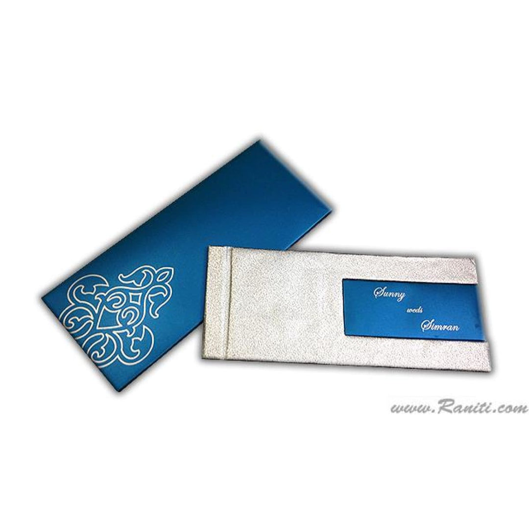 Custom Luxury Wedding Invitation Card in Silver and Blue AMH-93  Raniti LLC - Custom Invitations & Stationery