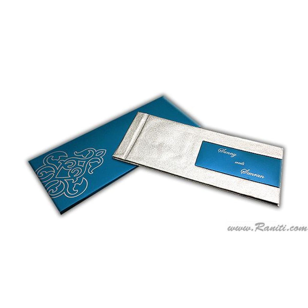 Custom Luxury Wedding Invitation Card in Silver and Blue AMH-93 Raniti | luxury royal wedding cards