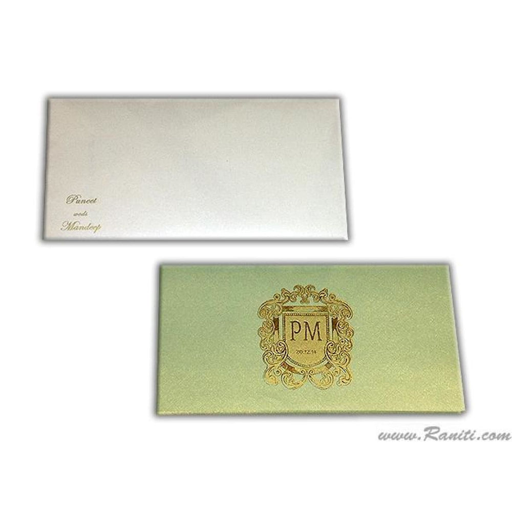 Spring Green and Pearl Rectangle Custom Wedding Invitation with Foil Monogram Card with Multiple Inserts AM-384 freeshipping - Raniti LLC - Custom Invitations & Stationery