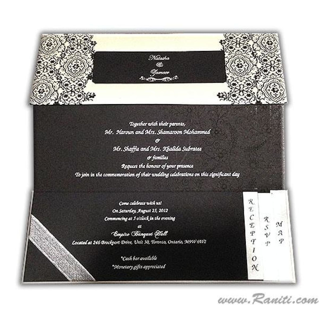 Three Fold Hard Cover Black and White Pearl Damask Print Custom Invitation Card AMH-42 freeshipping - Raniti LLC - Custom Invitations & Stationery