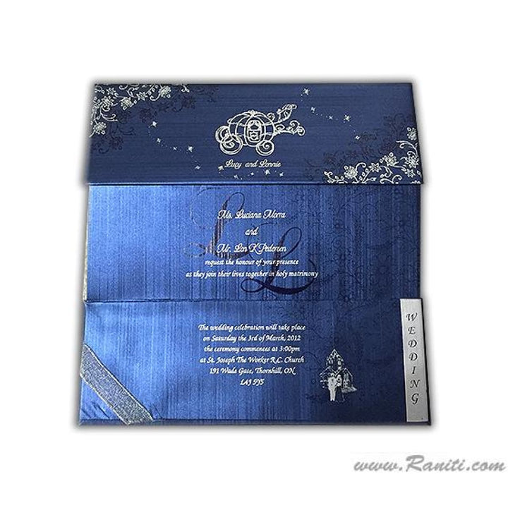 Three Fold Hard Cover Blue Threefold Custom Invitation Card with Multiple inserts Princess Theme AMH-3 freeshipping - Raniti LLC - Custom Invitations & Stationery