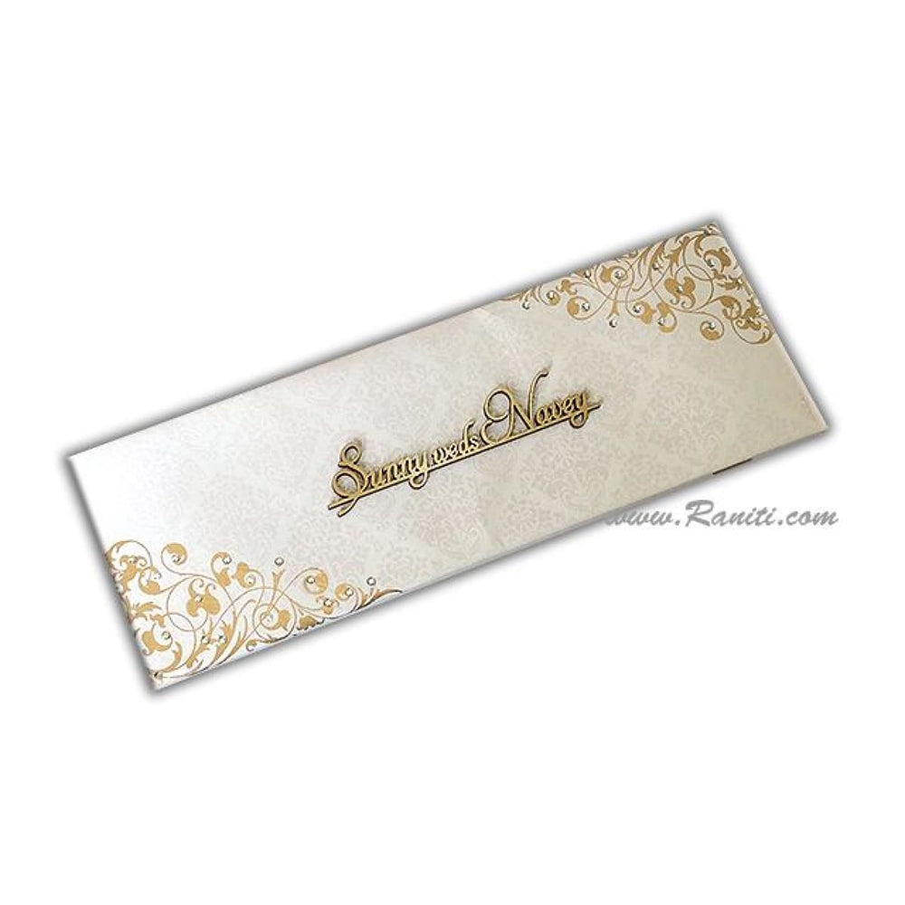 Three Fold Hard Cover White Pearl Damask Print Laser Cut Names Custom Invitation Card AMHL-158 freeshipping - Raniti LLC - Custom Invitations & Stationery