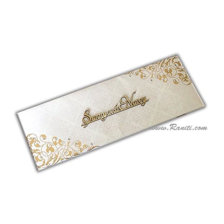 Three Fold Hard Cover White Pearl Damask Print Laser Cut Names Custom Invitation Card AMHL-158 freeshipping - Raniti LLC - Custom Invitations & Stationery