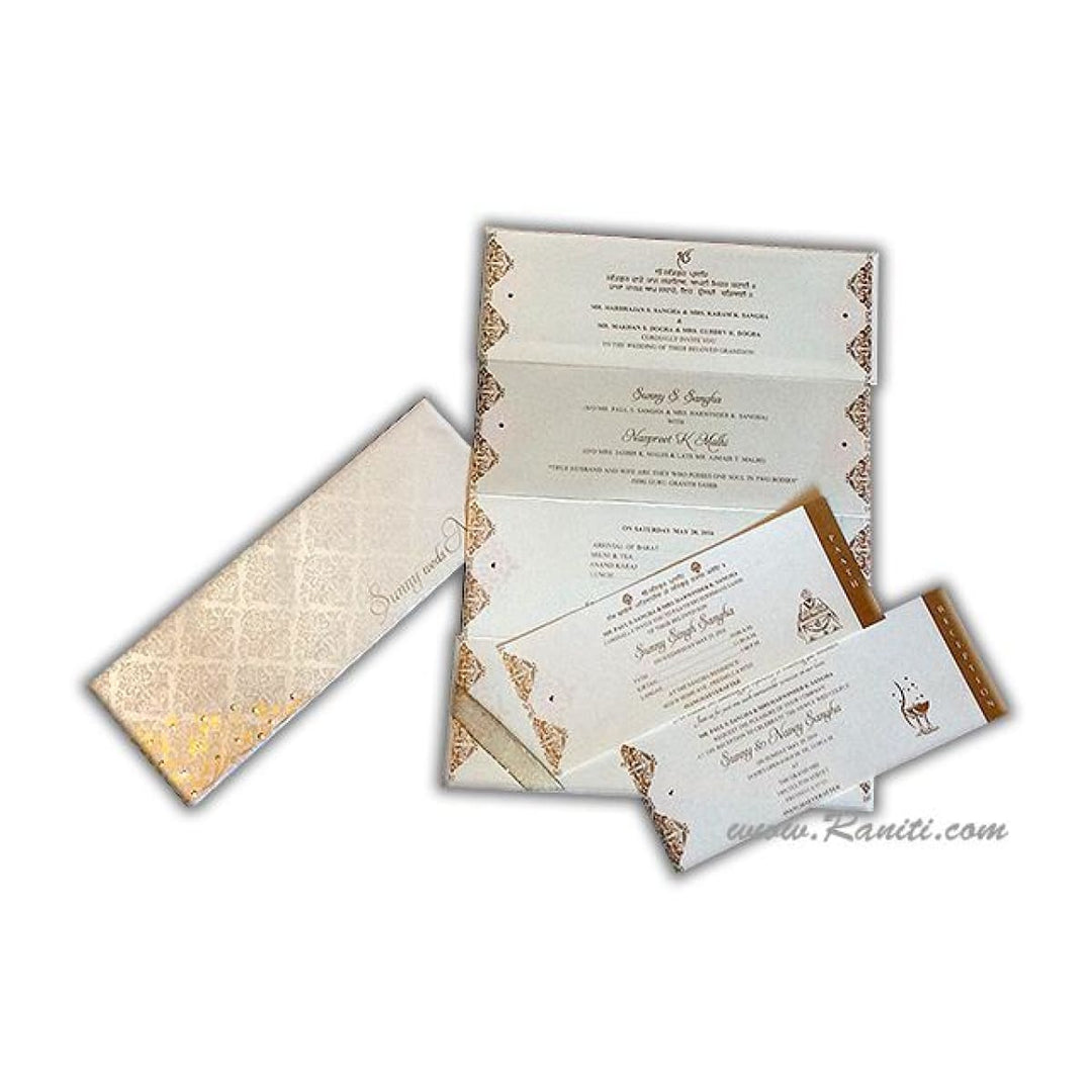 Three Fold Hard Cover White Pearl Damask Print Laser Cut Names Custom Invitation Card AMHL-158 freeshipping - Raniti LLC - Custom Invitations & Stationery