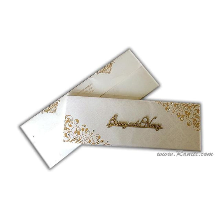 Three Fold Hard Cover White Pearl Damask Print Laser Cut Names Custom Invitation Card AMHL-158 freeshipping - Raniti LLC - Custom Invitations & Stationery