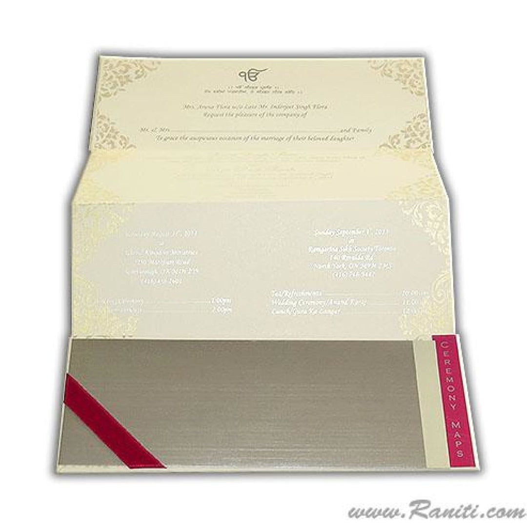 TriFold Hard Cover Off White Paper Custom Invitation Card with Multiple Inserts and Rhinestones AMH-68 freeshipping - Raniti LLC - Custom Invitations & Stationery