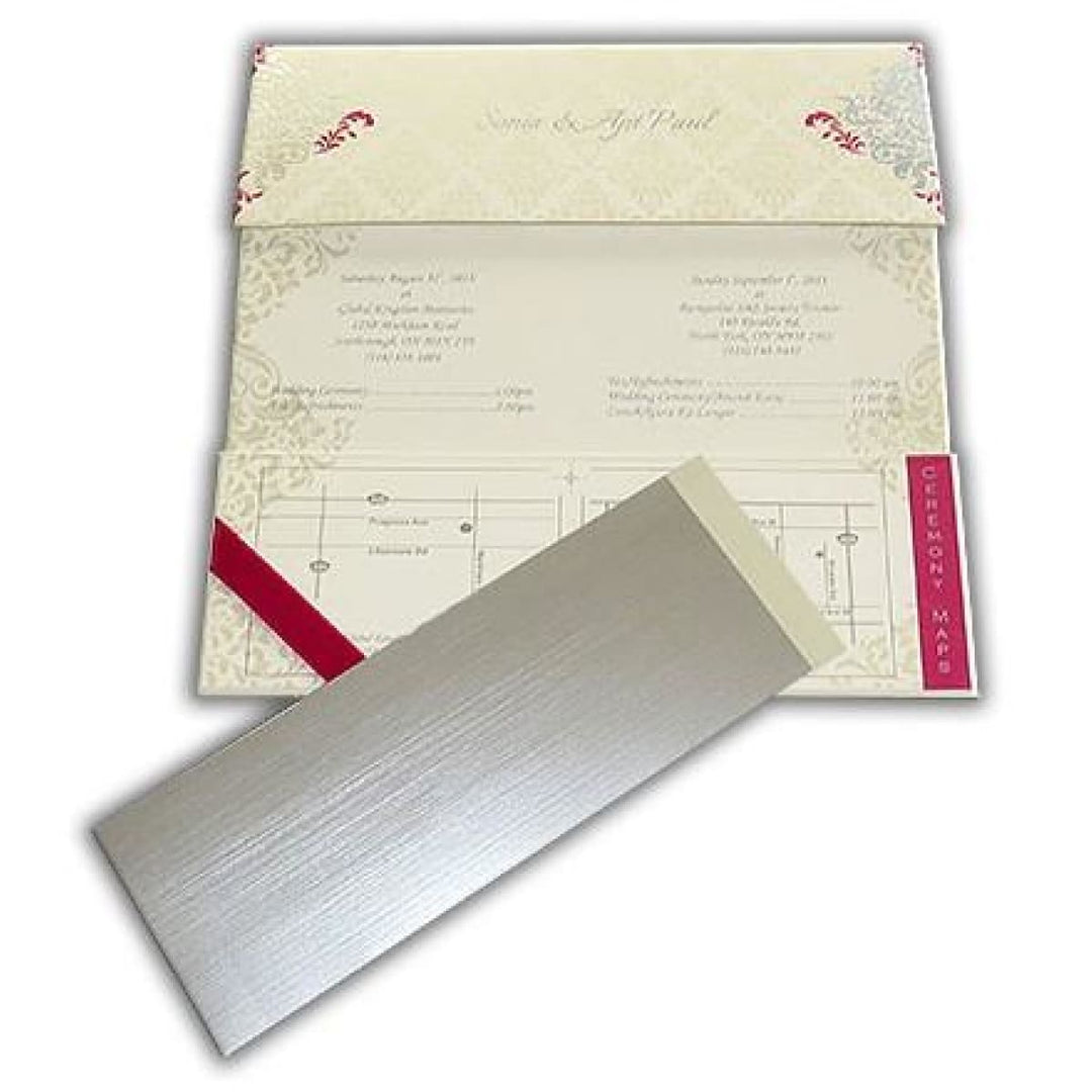 TriFold Hard Cover Off White Paper Custom Invitation Card with Multiple Inserts and Rhinestones AMH-68 freeshipping - Raniti LLC - Custom Invitations & Stationery