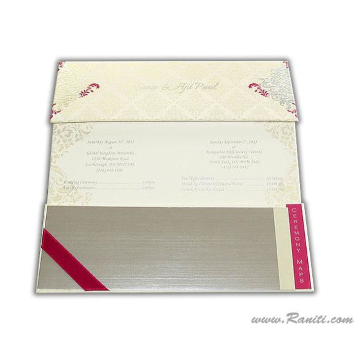 TriFold Hard Cover Off White Paper Custom Invitation Card with Multiple Inserts and Rhinestones AMH-68 freeshipping - Raniti LLC - Custom Invitations & Stationery