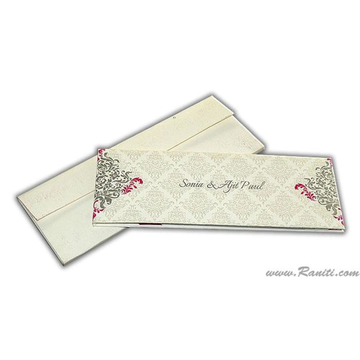 TriFold Hard Cover Off White Paper Custom Invitation Card with Multiple Inserts and Rhinestones AMH-68 freeshipping - Raniti LLC - Custom Invitations & Stationery