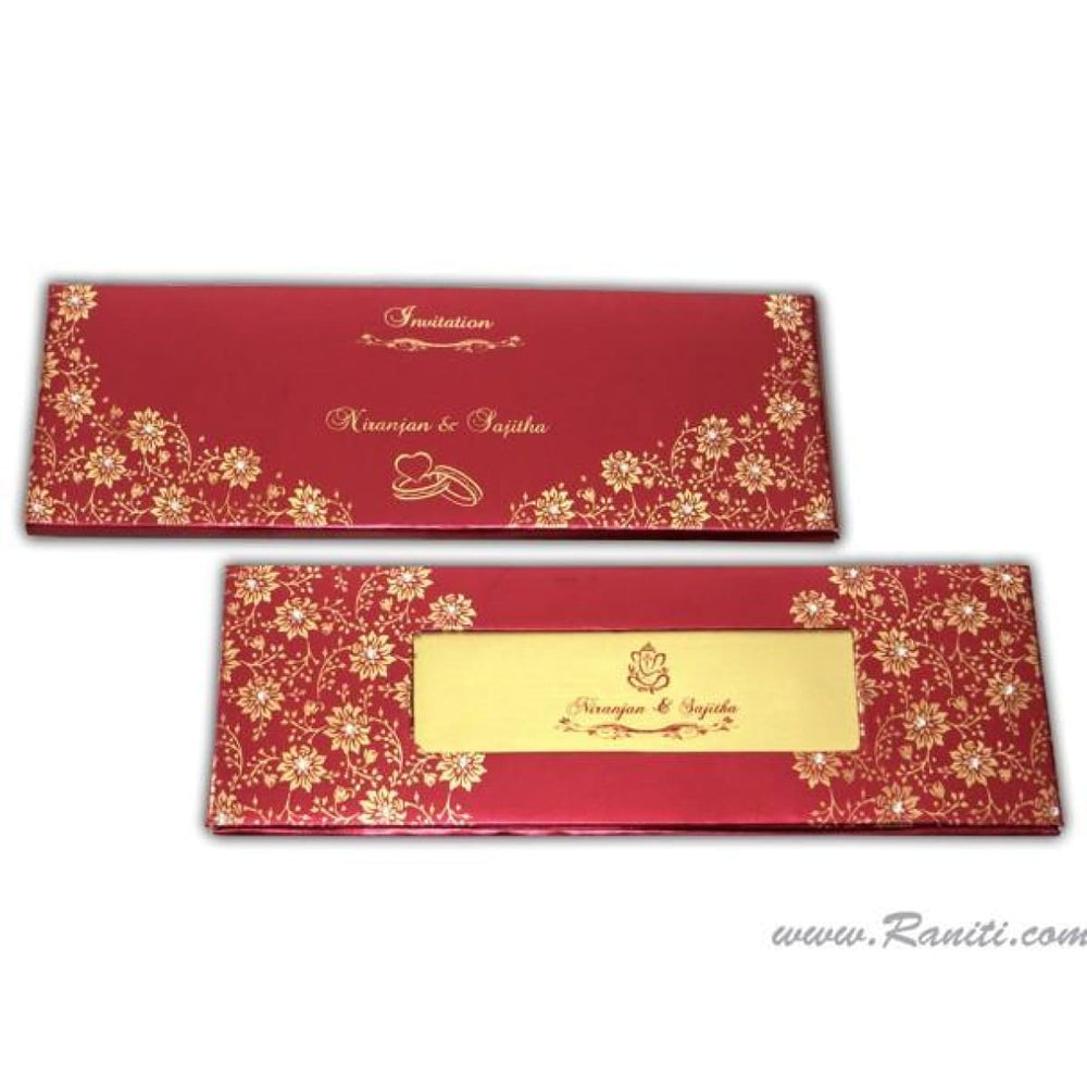 Trifold Hard Cover Red Custom Wedding Invitation Card with Multiple Inserts and Rhinestones AMH-79 freeshipping - Raniti LLC - Custom Invitations & Stationery