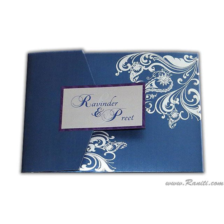 Trifold His and Her Blue and Silver Custom Invitation Card, Bride & Groom Invitation Card Set AM-119 freeshipping - Raniti LLC - Custom Invitations & Stationery