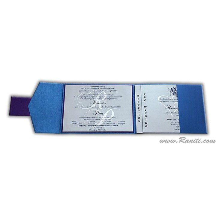 Trifold His and Her Blue and Silver Custom Invitation Card, Bride & Groom Invitation Card Set AM-119 freeshipping - Raniti LLC - Custom Invitations & Stationery