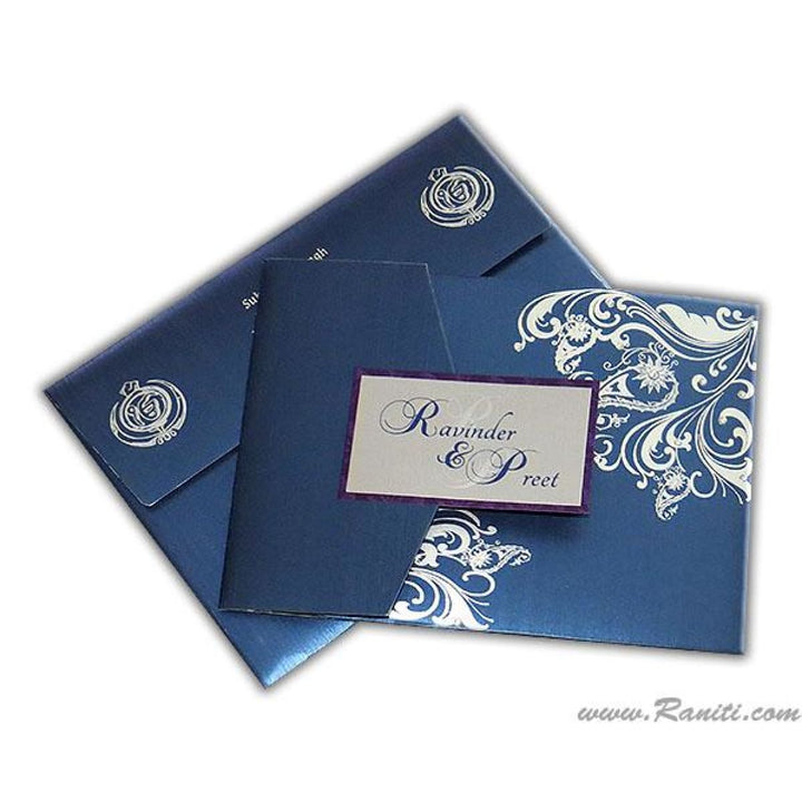 Trifold His and Her Blue and Silver Custom Invitation Card, Bride & Groom Invitation Card Set AM-119 freeshipping - Raniti LLC - Custom Invitations & Stationery