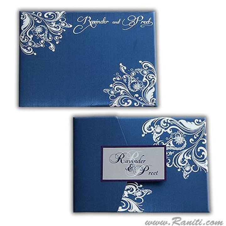 Trifold His and Her Blue and Silver Custom Invitation Card, Bride & Groom Invitation Card Set AM-119 freeshipping - Raniti LLC - Custom Invitations & Stationery