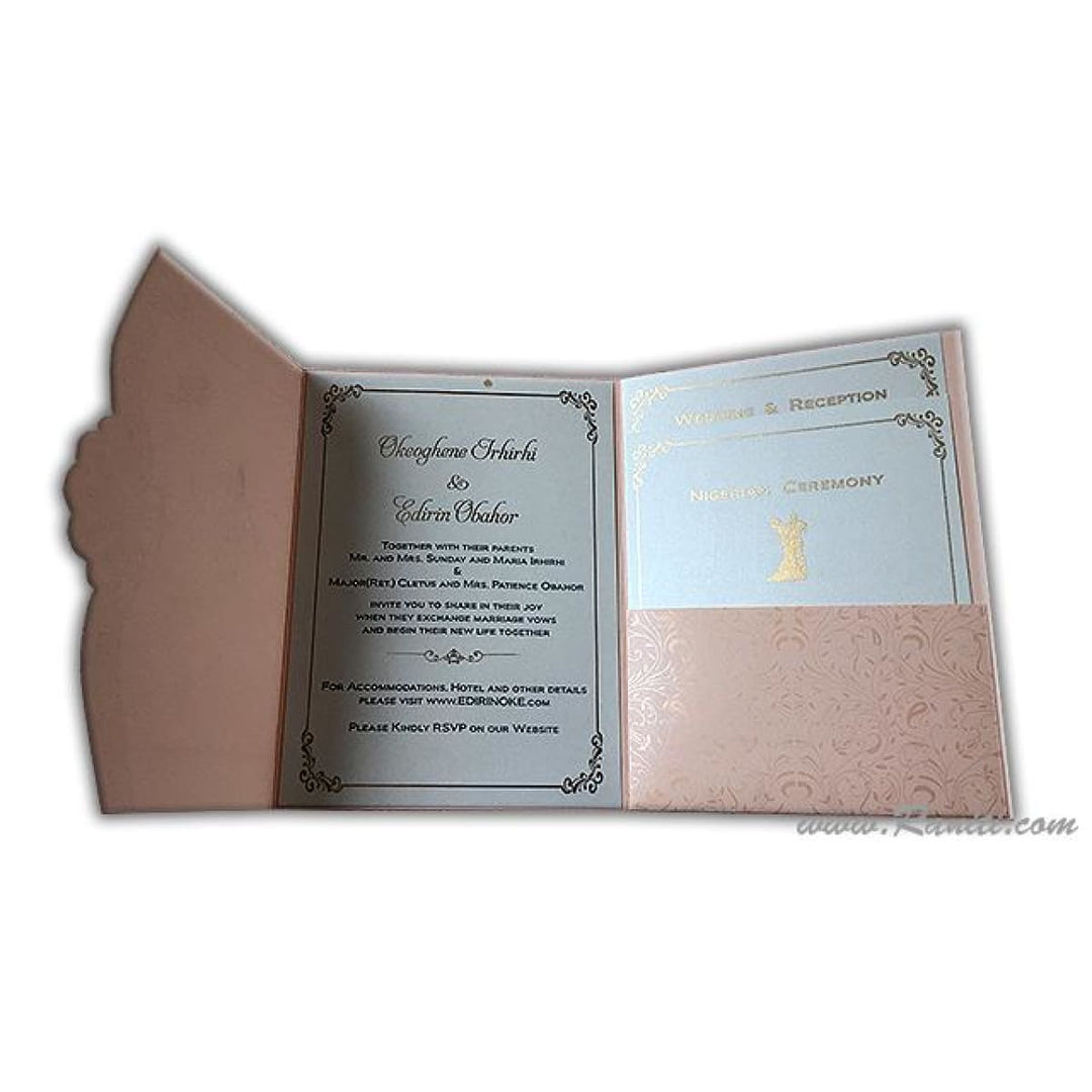 Trifold His and Her Blush pink and White Custom Invitation Card, Bride & Groom Invitation AM-319 freeshipping - Raniti LLC - Custom Invitations & Stationery