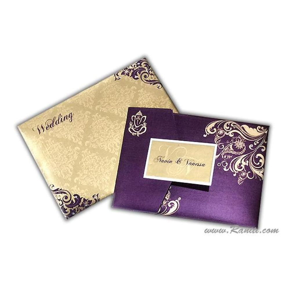 Trifold His and Her Purple and Gold Custom Invitation Card, Bride & Groom Invitation Card Set AM-460 freeshipping - Raniti LLC - Custom Invitations & Stationery