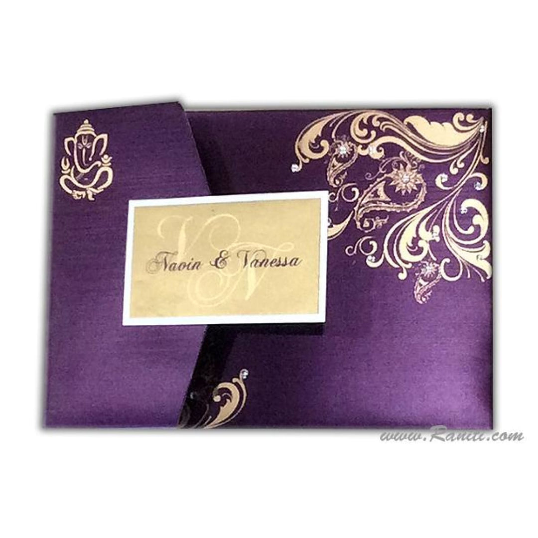 Trifold His and Her Purple and Gold Custom Invitation Card, Bride & Groom Invitation Card Set AM-460 freeshipping - Raniti LLC - Custom Invitations & Stationery