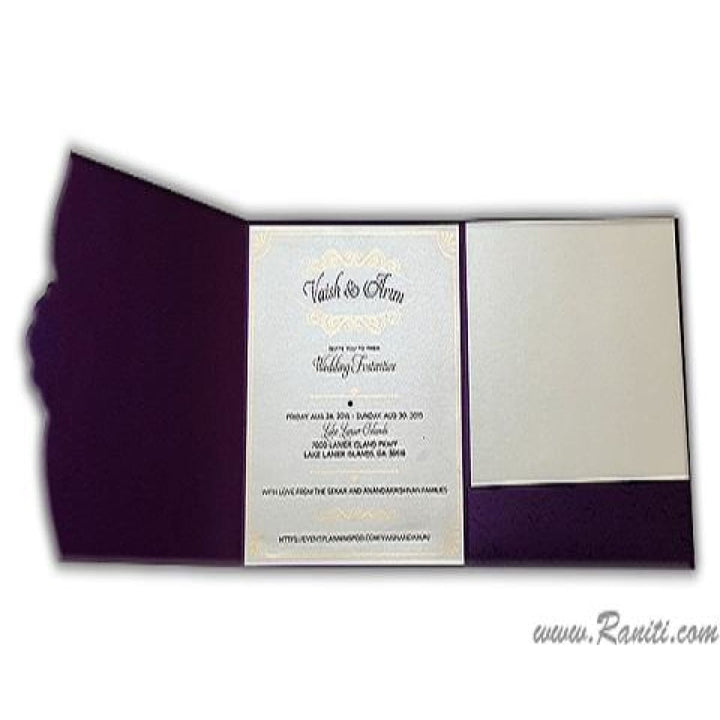 Trifold His and Her Purple and White Custom Invitation Card, Bride & Groom Invitation AM-104 freeshipping - Raniti LLC - Custom Invitations & Stationery