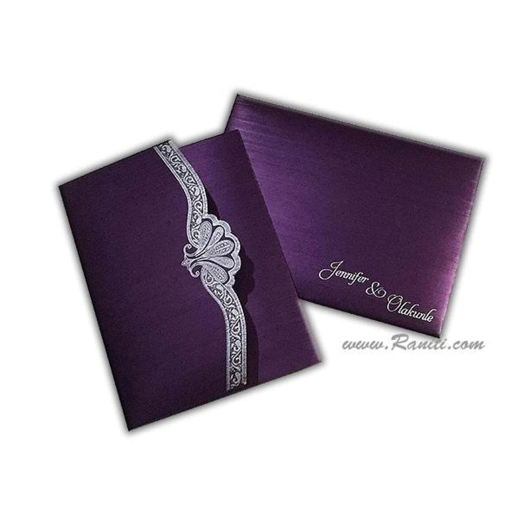 Trifold His and Her Purple and White Custom Invitation Card, Bride & Groom Invitation AM-104 freeshipping - Raniti LLC - Custom Invitations & Stationery