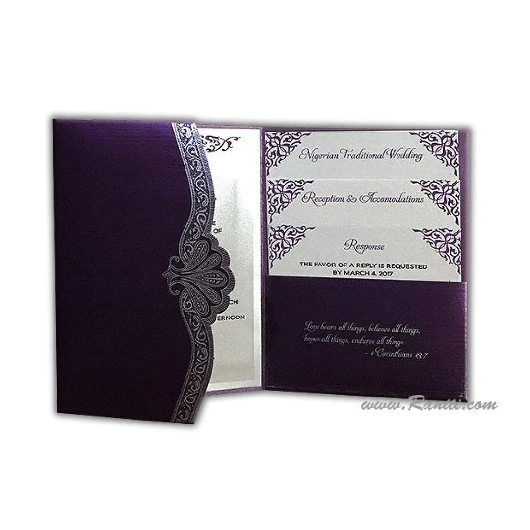 Trifold His and Her Purple and White Custom Invitation Card, Bride & Groom Invitation AM-104 freeshipping - Raniti LLC - Custom Invitations & Stationery