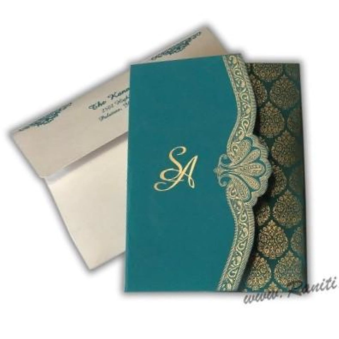 Trifold His and Her Teal and White Custom Invitation Card, Bride & Groom Invitation AM-388 freeshipping - Raniti LLC - Custom Invitations & Stationery