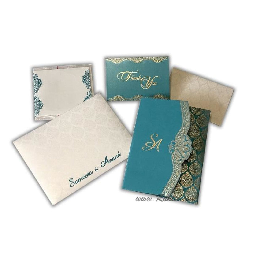 Trifold His and Her Teal and White Custom Invitation Card, Bride & Groom Invitation AM-388 freeshipping - Raniti LLC - Custom Invitations & Stationery