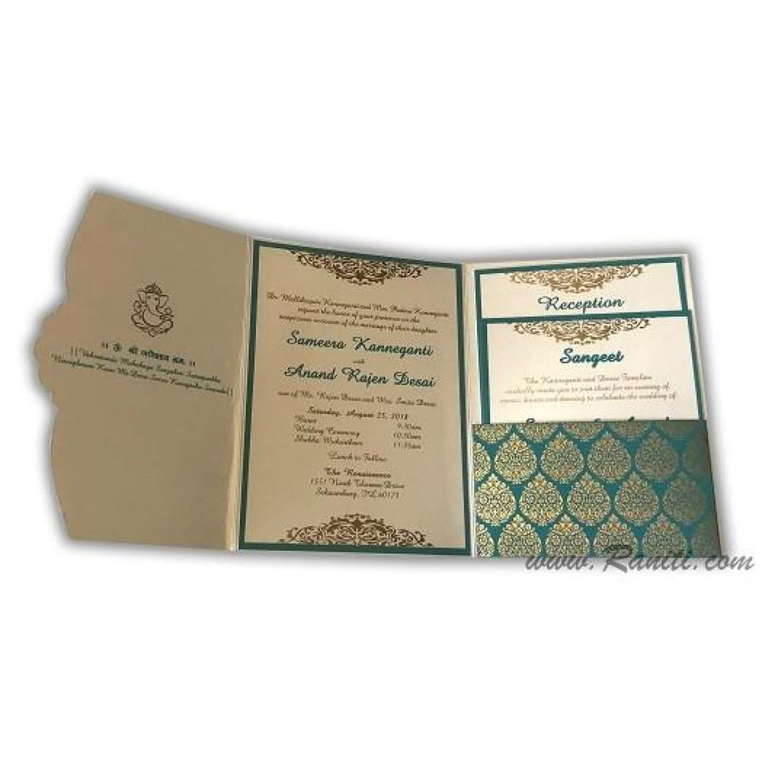 Trifold His and Her Teal and White Custom Invitation Card, Bride & Groom Invitation AM-388 freeshipping - Raniti LLC - Custom Invitations & Stationery