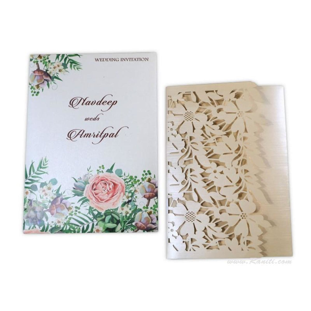 Trifold Laser Cut Light Golden Custom Invitation Card with Floral Digital Inserts AML-239 freeshipping - Raniti LLC - Custom Invitations & Stationery