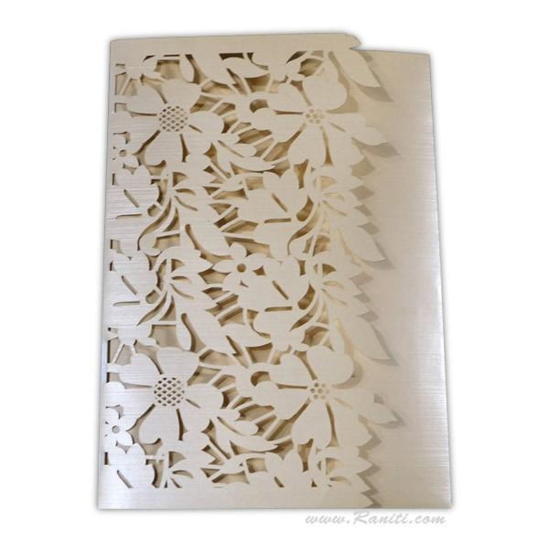 Trifold Laser Cut Light Golden Custom Invitation Card with Floral Digital Inserts AML-239 freeshipping - Raniti LLC - Custom Invitations & Stationery